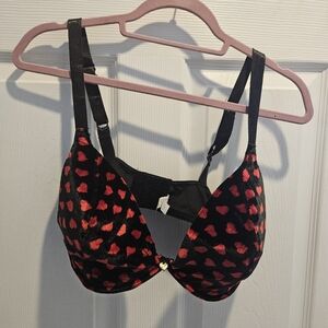 Loveable Size 42D Black Velvet Bra With Red Hearts